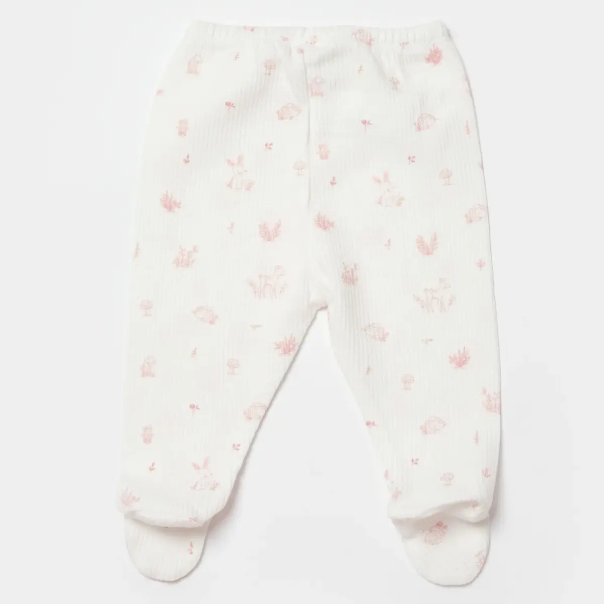 Bibaby Organik Pantolon Patikli Waffle Deer And Bird Ekru - Gül