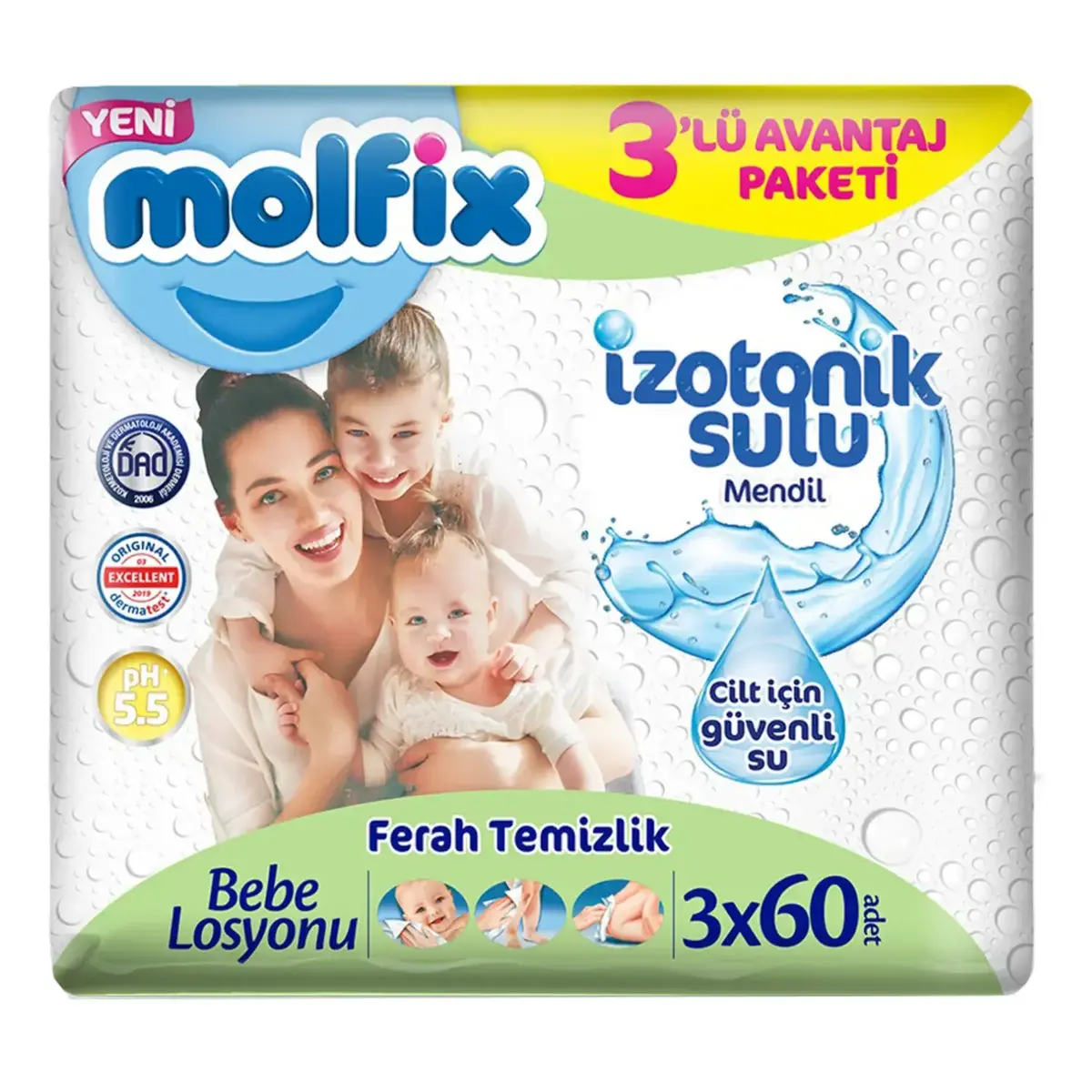 Molfix İzotonik Ferah Temizlik Islak Mendil 3x60lı