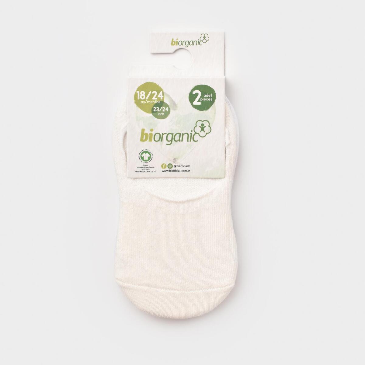 Bibaby Organik Babet Çorap 2li Basic Beyaz - Ekru