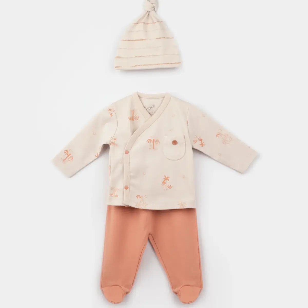Bibaby Organik Zıbın Takımı 3lü Hello Safari Ekru - Kiremit