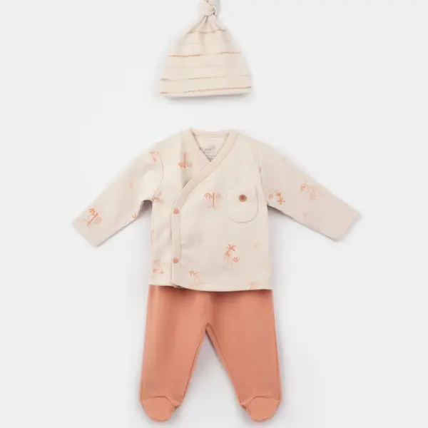 Bibaby Organik Zıbın Takımı 3lü Hello Safari Ekru - Kiremit