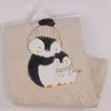 Mini Damla Battaniye Triko Penguen Nakışlı Bej
