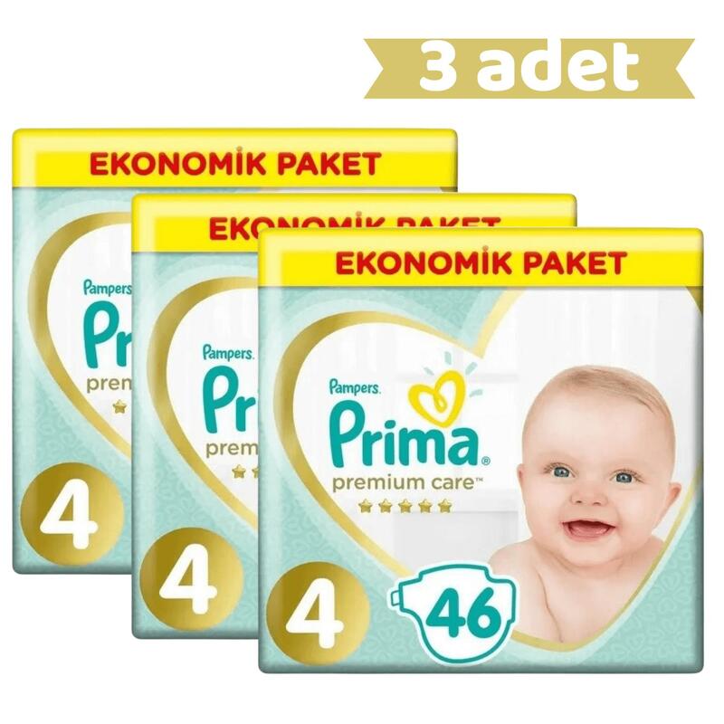 Prima Premium Care Bebek Bezi 4 Beden Maxi 9-14 Kg 46li Ekonomik Paket x3