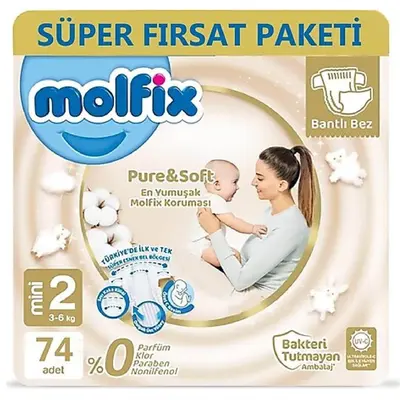 Molfix Pure&Soft Bebek Bezi 2 Beden Mini 74lü Süper Fırsat Paketi