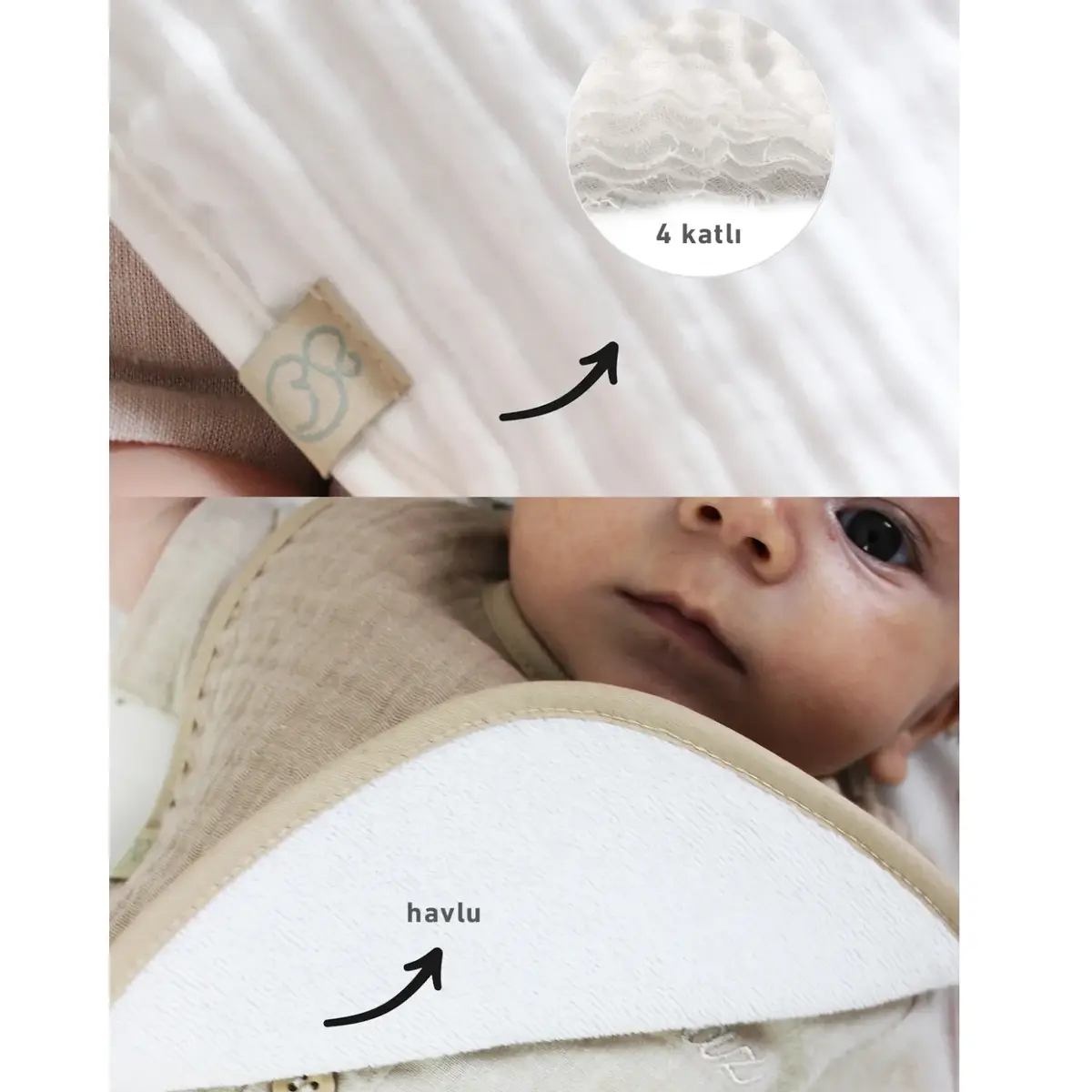 Bibaby Organik Fular Önlük Müslin 3lü Bistyle Kiremit - Bej - Hardal