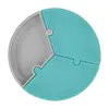 OiOi Vakum Tabanlı Silikon Puzzle Tabak 6+ Ay Aqua Green - Powder Grey