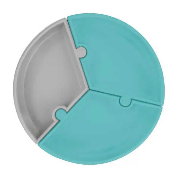 OiOi Vakum Tabanlı Silikon Puzzle Tabak 6+ Ay Aqua Green - Powder Grey