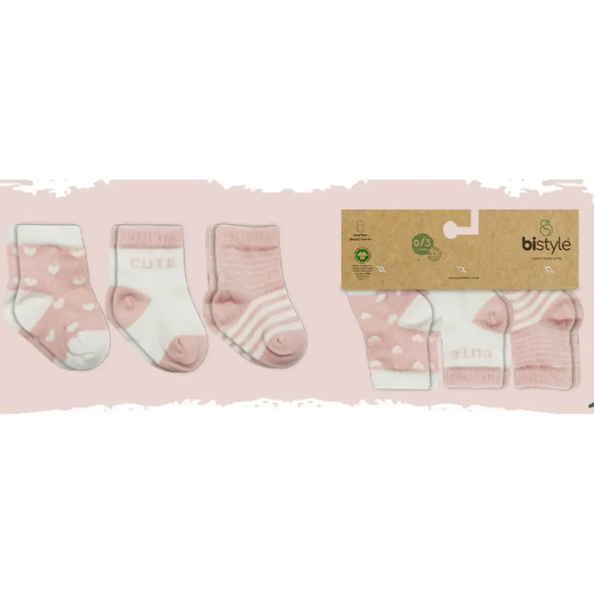 Bibaby Çorap Soket 3lü Penye Stars Bistyle Pudra