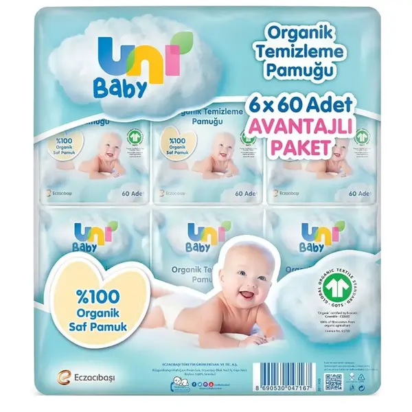 Uni Baby Bebek Temizleme Pamuğu 6x60
