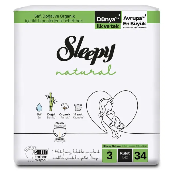 Sleepy Natural Külot Bebek Bezi 3 Beden Midi 34lü