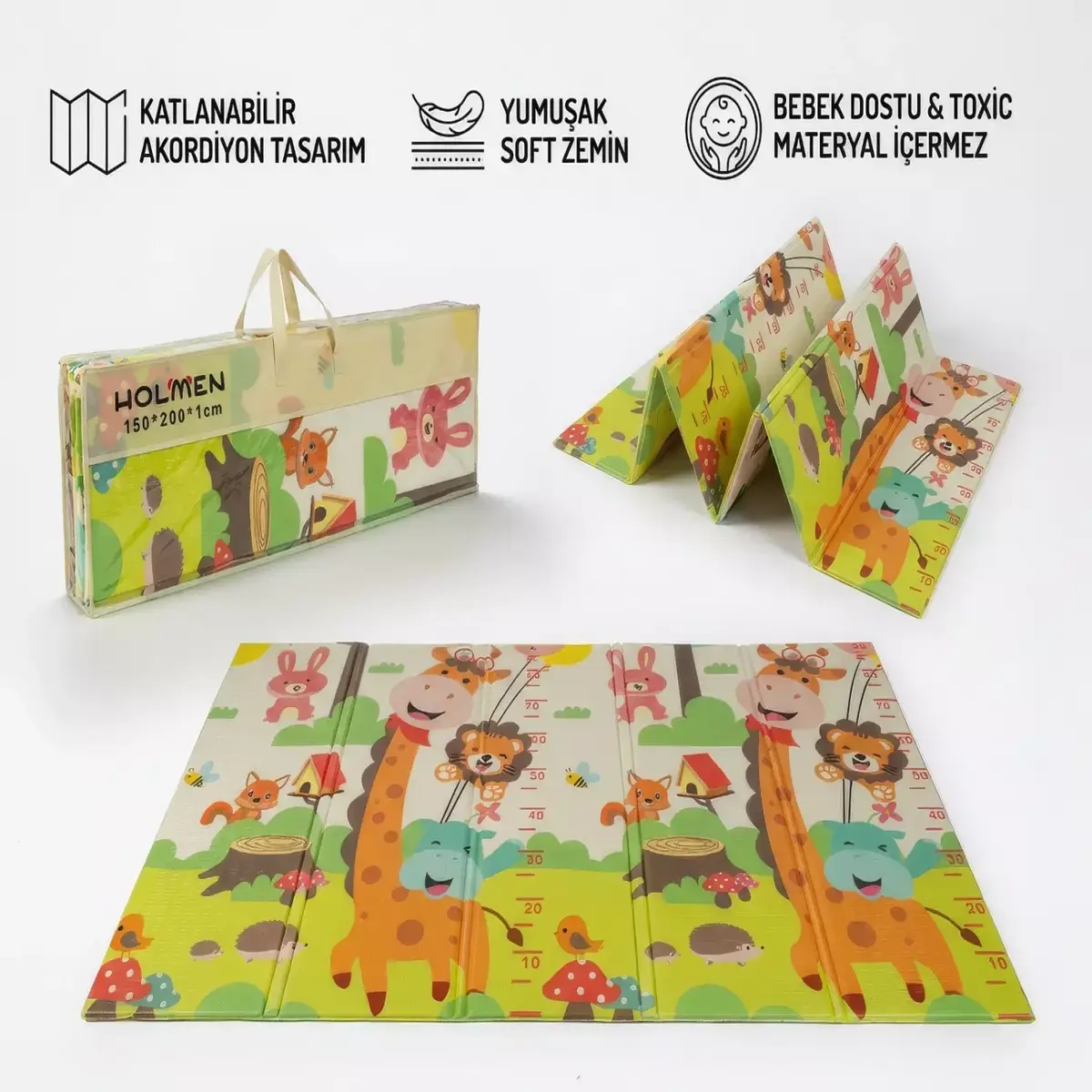 Holmen Katlanabilir Oyun Matı Arabalar Ve Hayvanlar 150x200x1 Cm