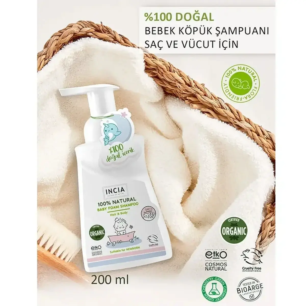 Incia %100 Doğal Bebek Köpük Şampuanı 200ml
