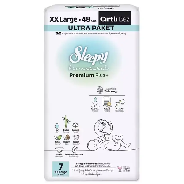 Sleepy Bebek Bezi Bio Natural 7 Numara XXL 48 Adet Ultra Paket 