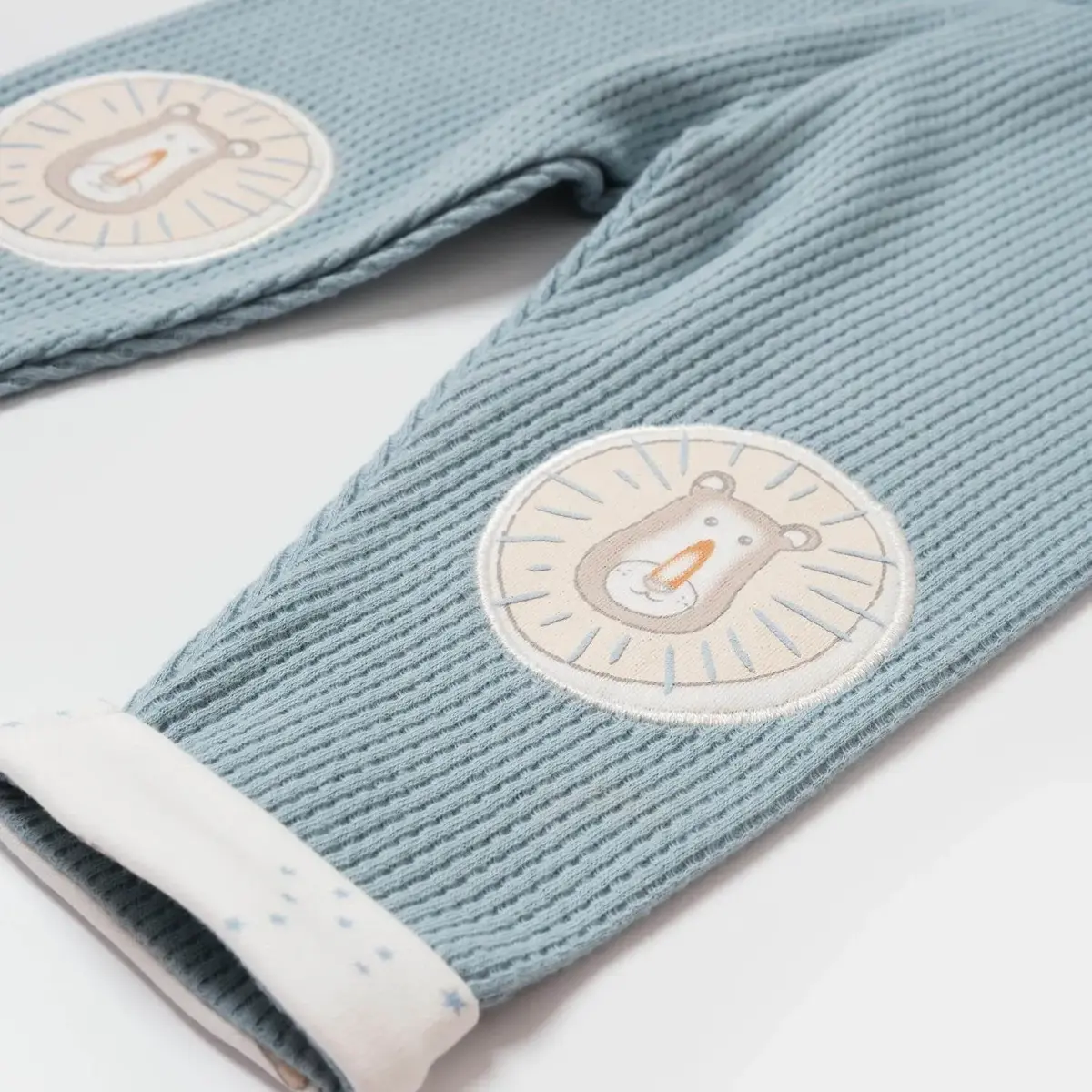 Bibaby Organik Pantolon Patiksiz Brave Lion Ekru - Turkuaz