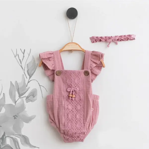 Miomini Baby Salopet Saç Bandı Takım Müslin Gül Kurusu