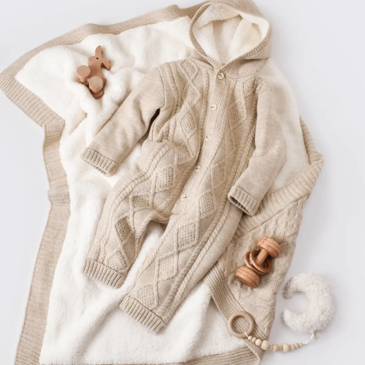 Bibaby Tulum Triko Welsoft Desenli Bej