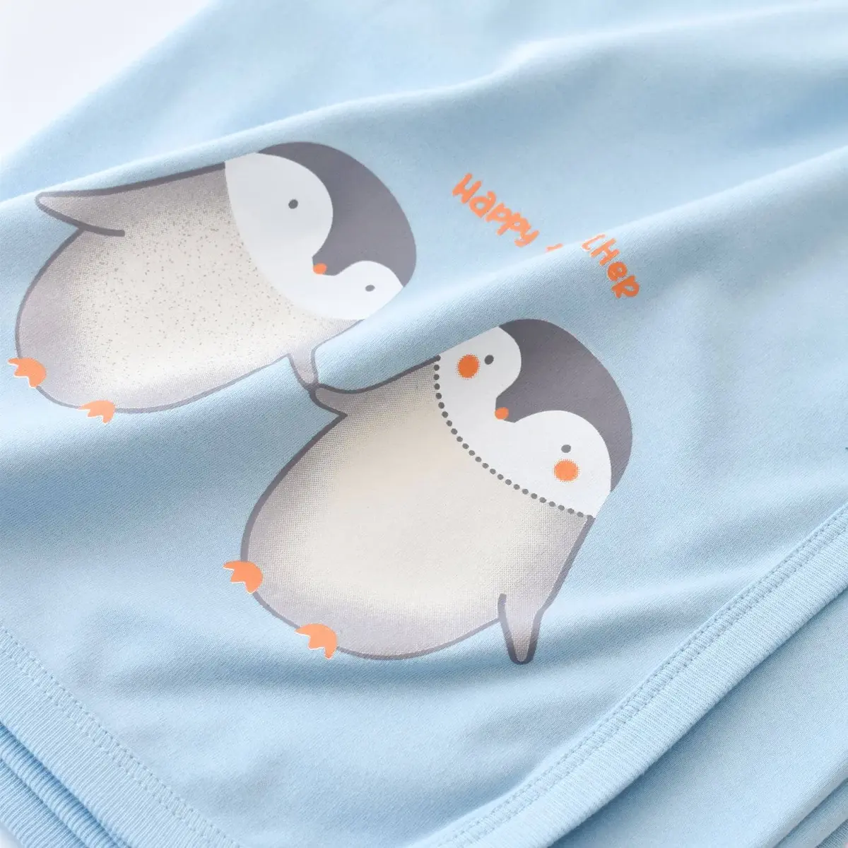 Bibaby Organik Battaniye Hello New Penguins Mavi