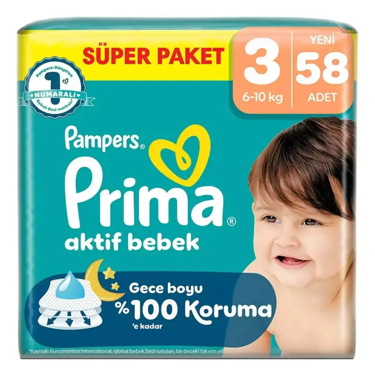 Prima Aktif Bebek Bezi 3 Numara 58 Adet Süper Paket