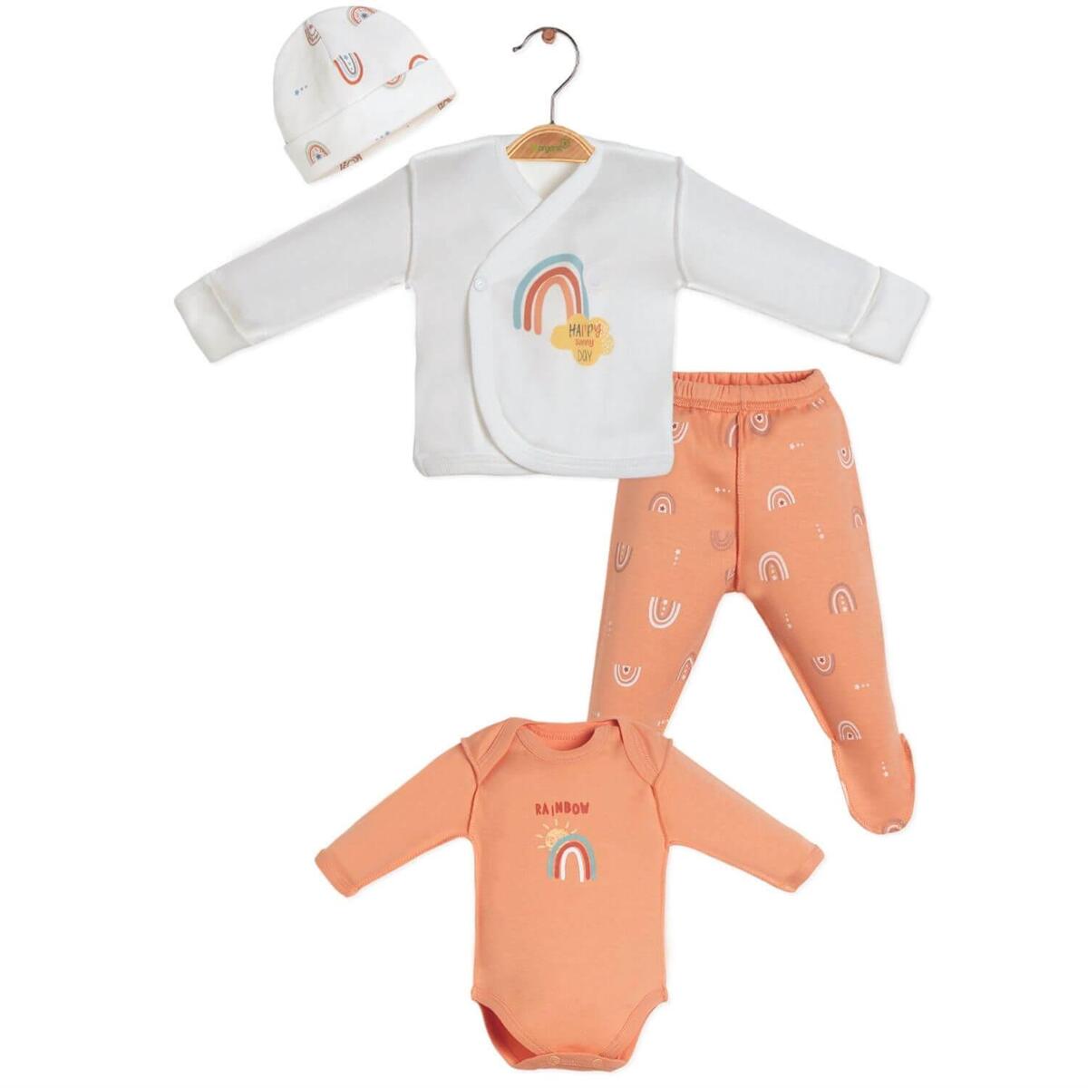 Bibaby Organik Zıbın Takımı Prematüre Happy Rainbow Somon -  Ekru