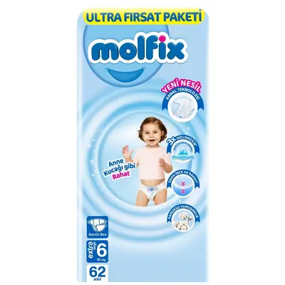 Molfix Bebek Bezi 3D 6 Beden Extra Large 15+ Kg 62li Ultra Fırsat Paketi