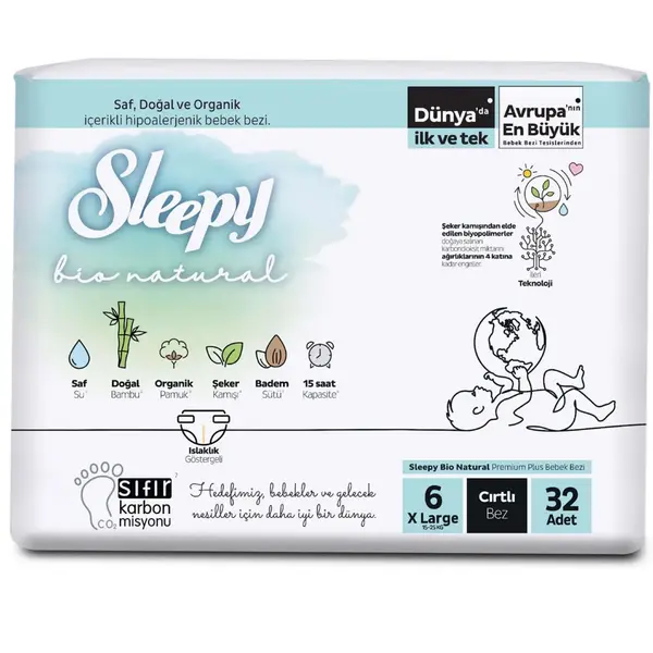 Sleepy Bebek Bezi Bio Natural 6 Numara Xlarge 32li Jumbo Paket