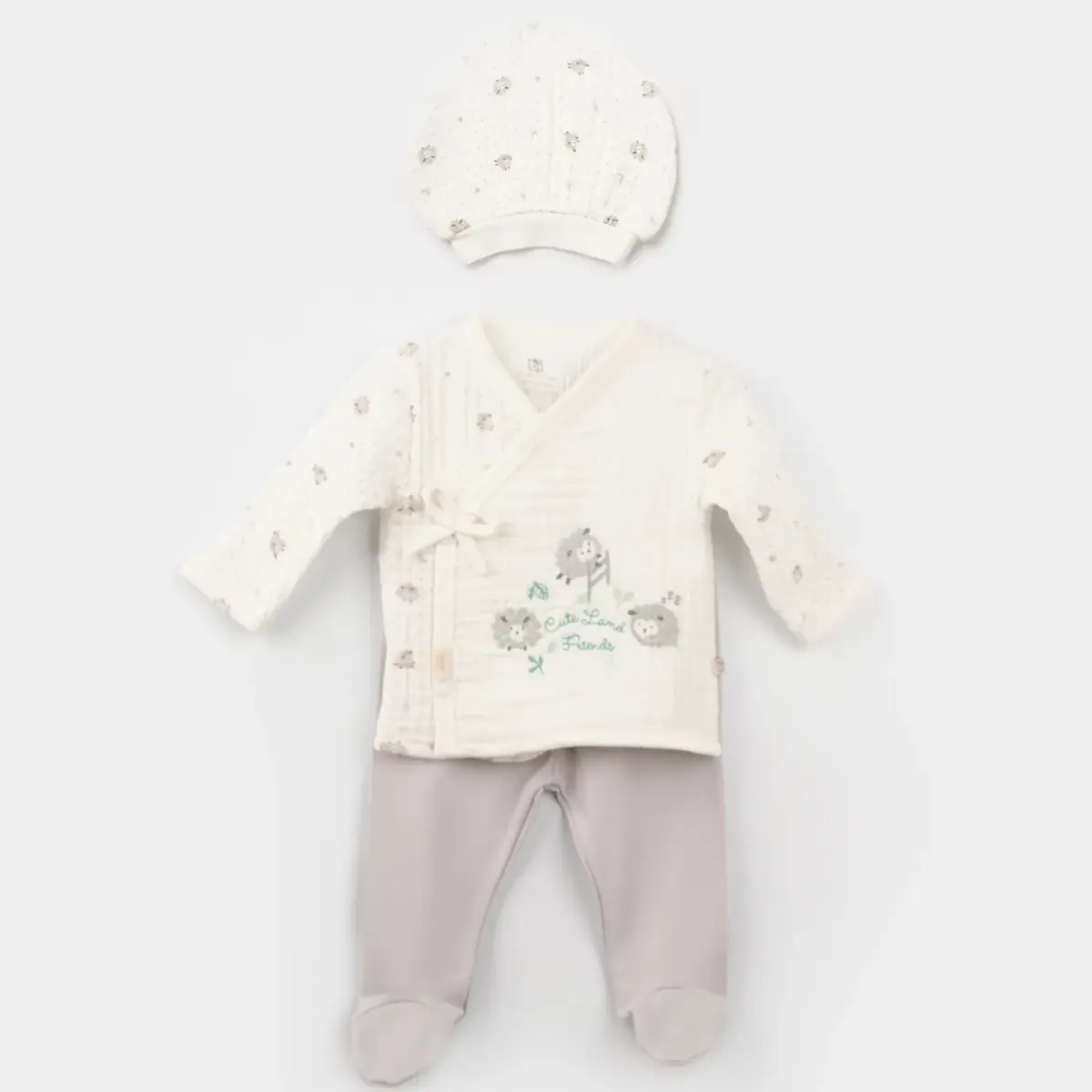 Bibaby Zıbın Takımı 3lü Lamb Friends Gri Bibaby Zıbın Takımı 3lü Lamb Friends Gri