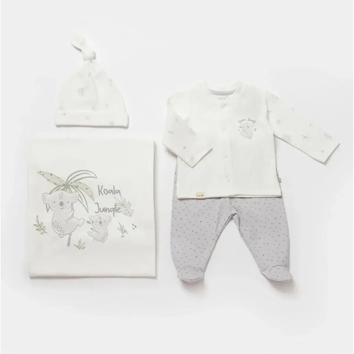 Bibaby Organik Hastane Çıkışı 4lü Battaniyeli Koala Jungle Gri