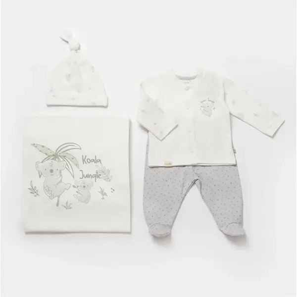 Bibaby Organik Hastane Çıkışı 4lü Battaniyeli Koala Jungle Gri