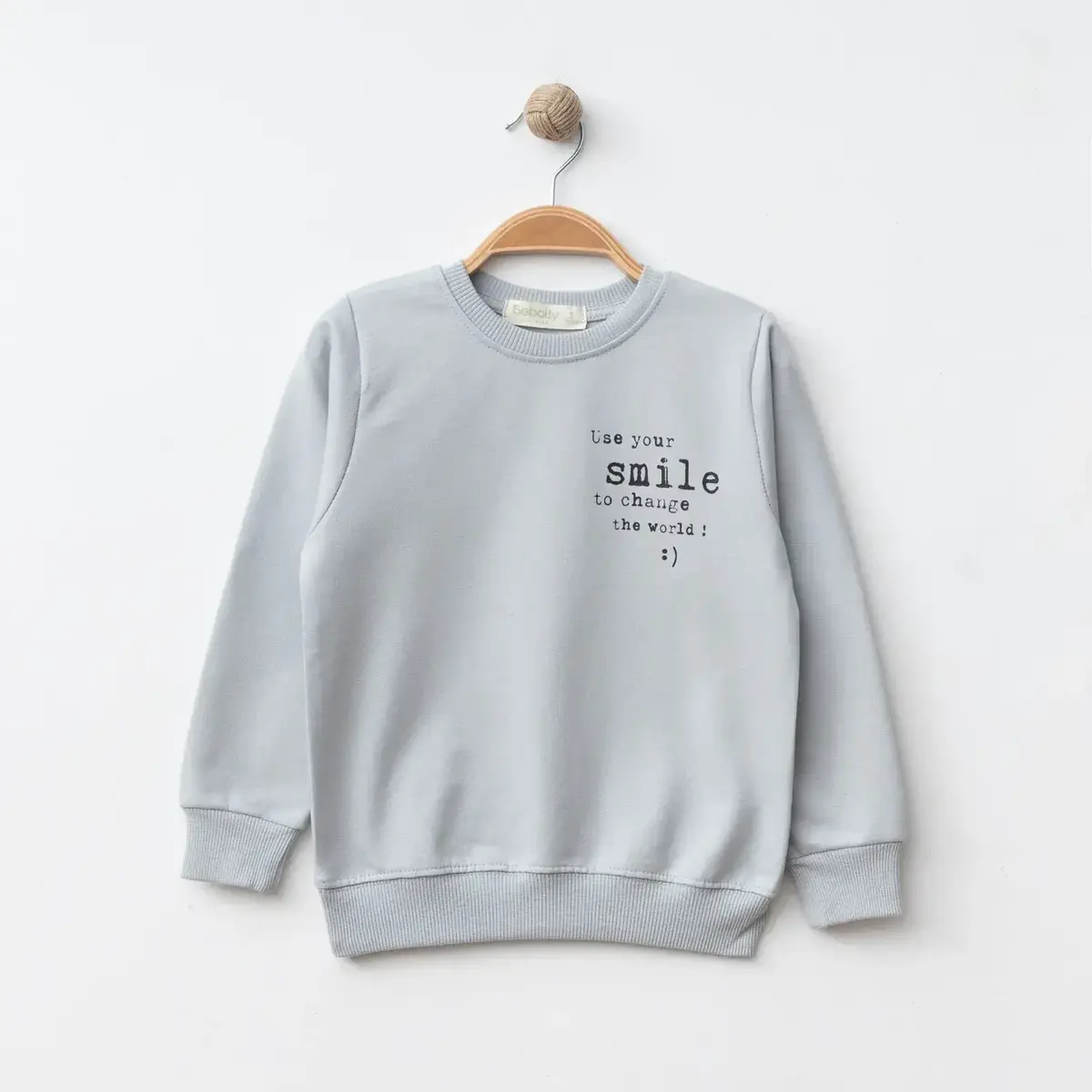Bebolly Sweatshirt Smile Baskılı Boyalı Gri