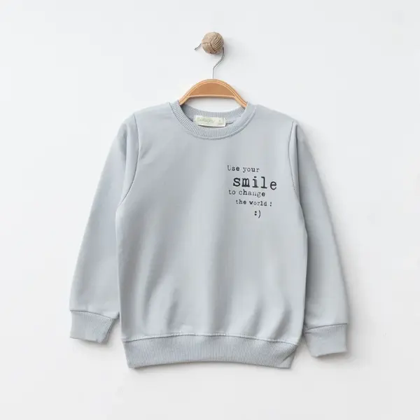 Bebolly Sweatshirt Smile Baskılı Boyalı Gri