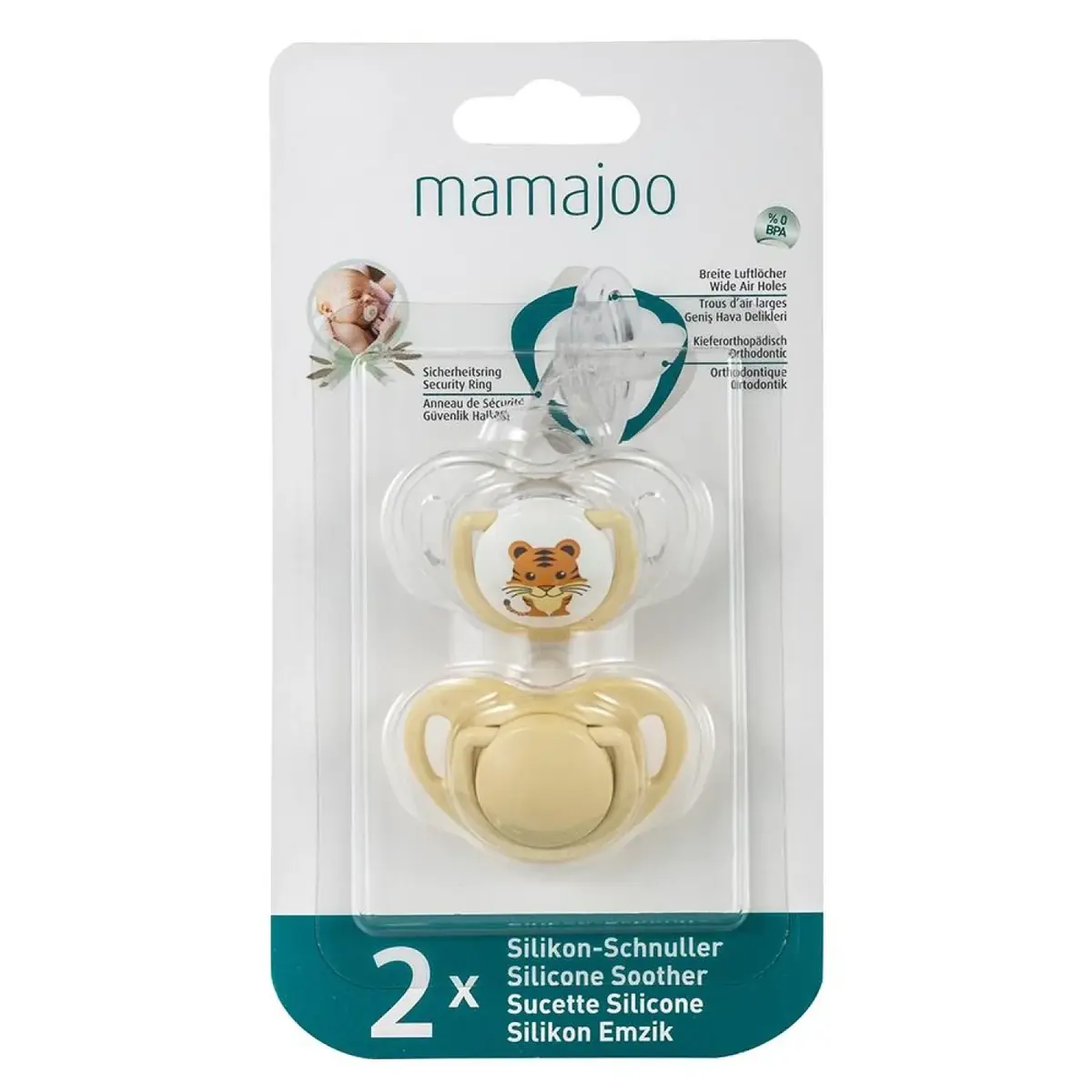 Mamajoo Ortodontik Silikon Emzik 2li 6+ Ay Kaplan Ekru
