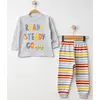 Mini Damla Pijama Takımı Penye Çizgili Gri Melanj