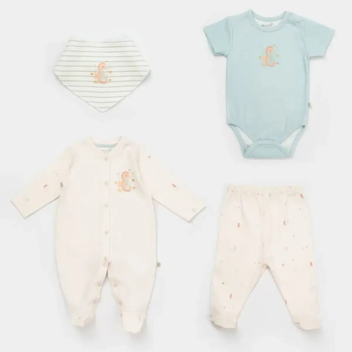 Bibaby Organik Tulum Takımı Tüllü Save The Seahorse Bej - Mint