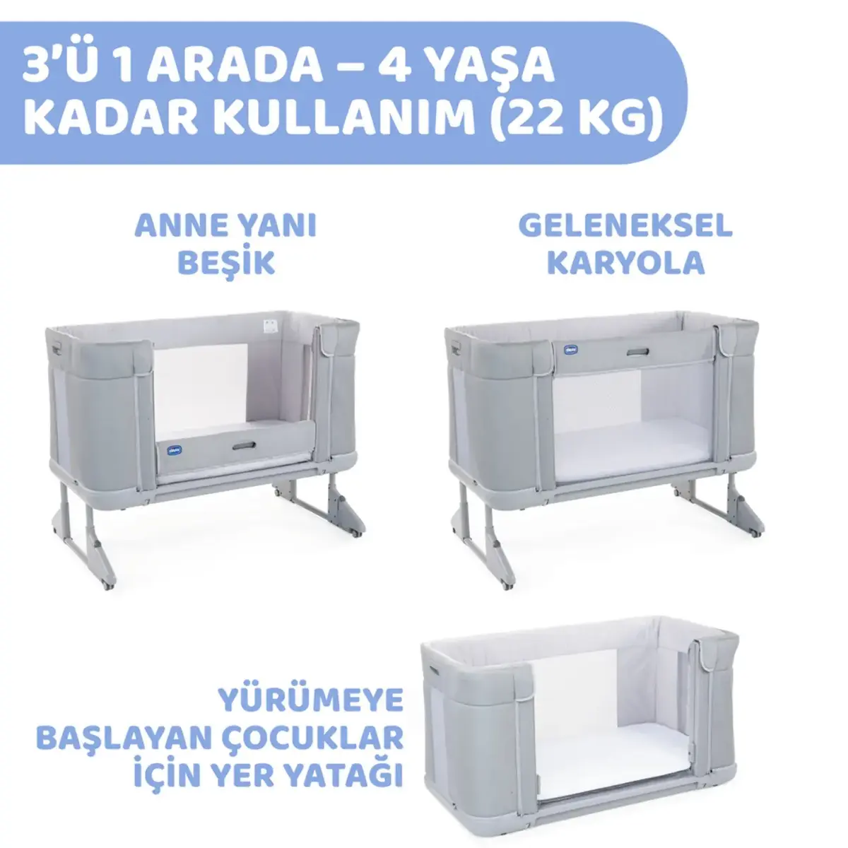 Chicco Next2Me Forever Anne Yanı Beşik Ash Grey Cross Collection