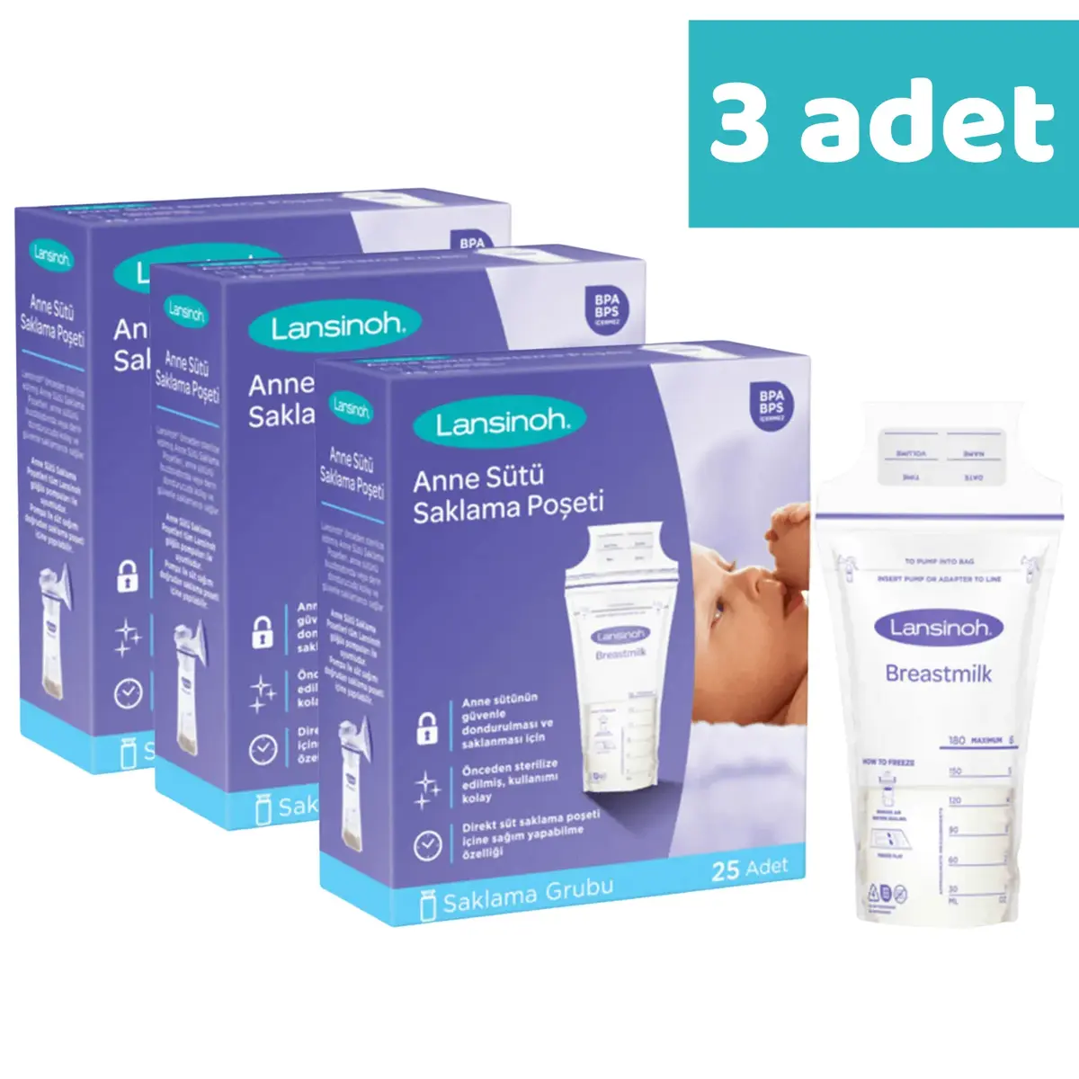 Lansinoh Süt Saklama Poşeti 25li x 3 Adet Lansinoh Süt Saklama Poşeti 25li x 3 Adet