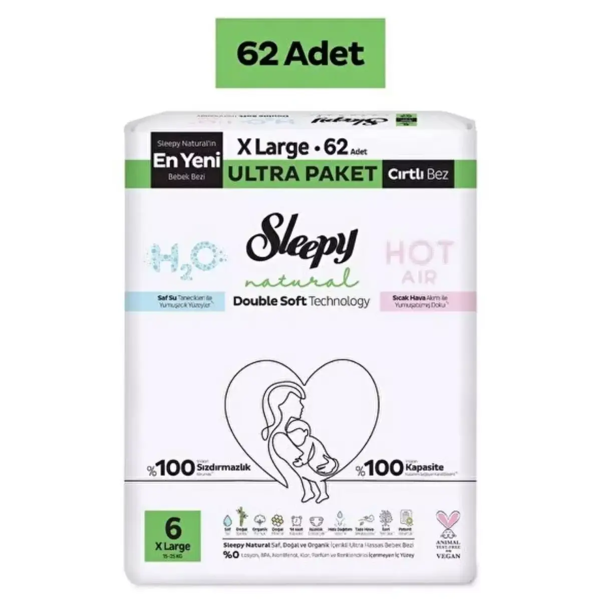 Sleepy Bebek Bezi Natural Double Soft XL 62li Ultra Paket