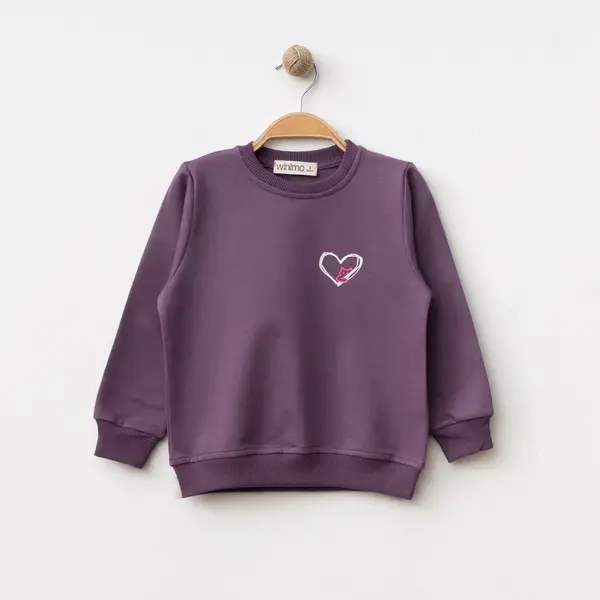 Winimo Sweatshirt Kalpli Kedi Baskılı Mor
