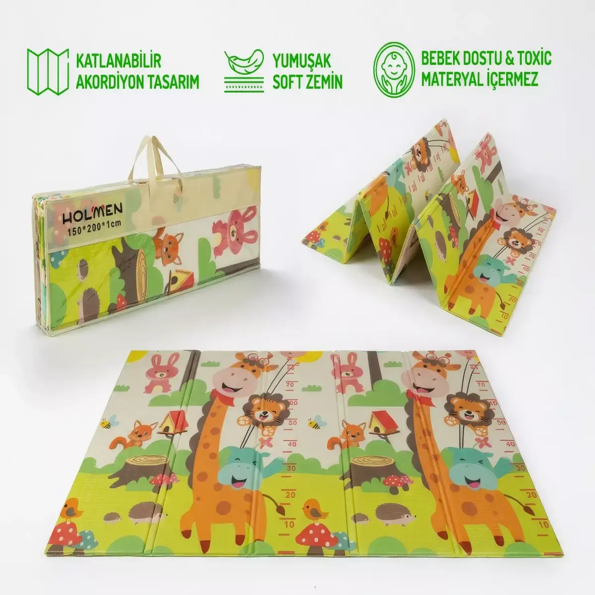Holmen Katlanabilir Oyun Matı Arabalar Ve Hayvanlar 150x200x1 Cm