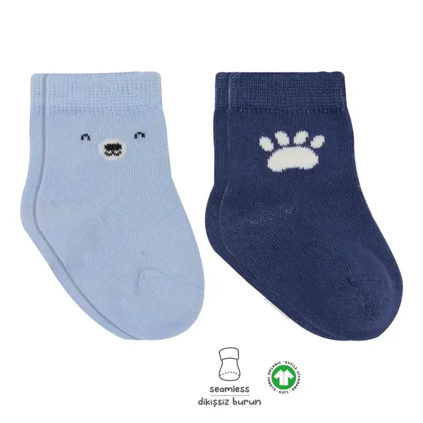 Bibaby Çorap Soket 2li Bistyle Bear Penye Mavi