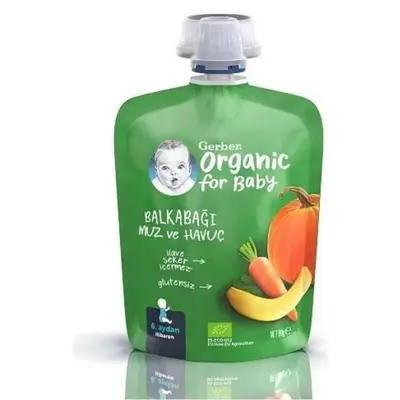 Gerber Organik Balkabaklı Muzlu Havuçlu Meyve Püresi 90 gr