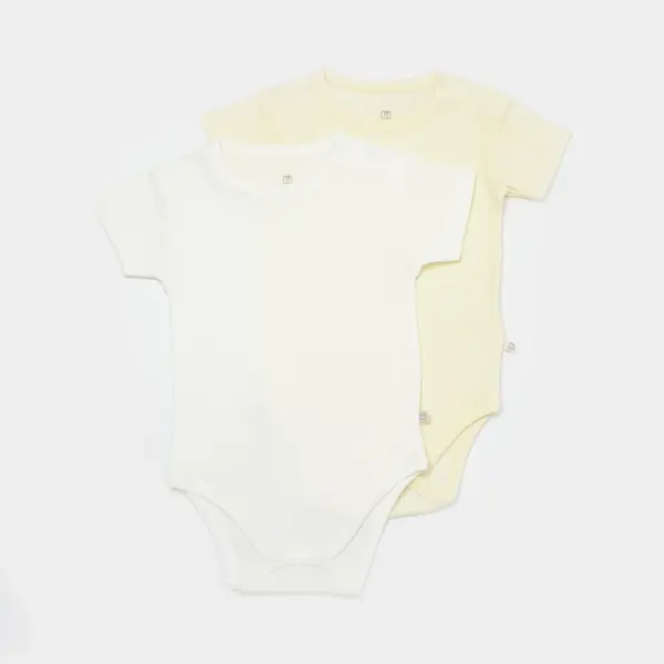 Bibaby Body Kısa Kol 2li Jakarlı Sarı - Ekru