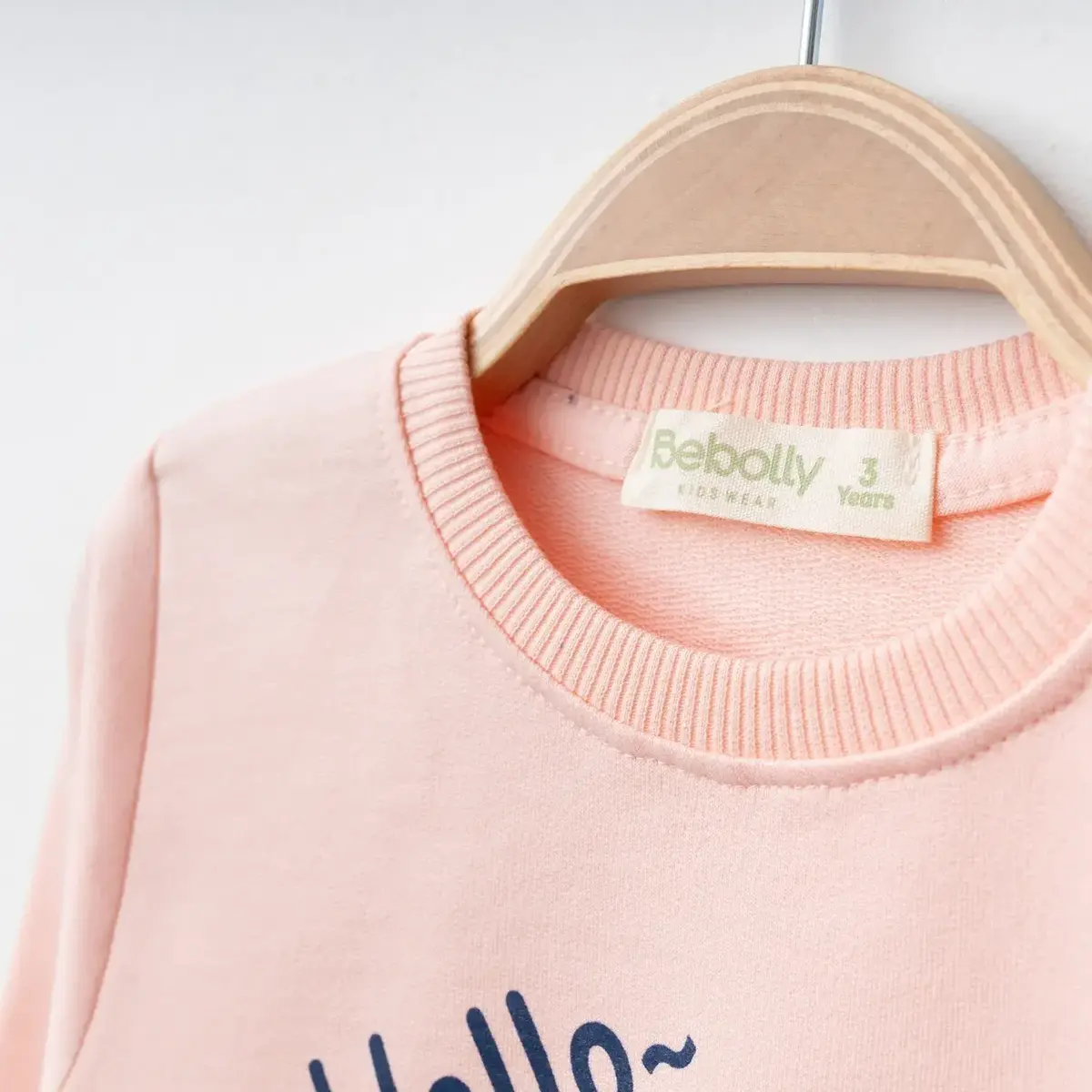 Bebolly Sweatshirt Hello Sunday Ayıcıklı Baskılı Pudra