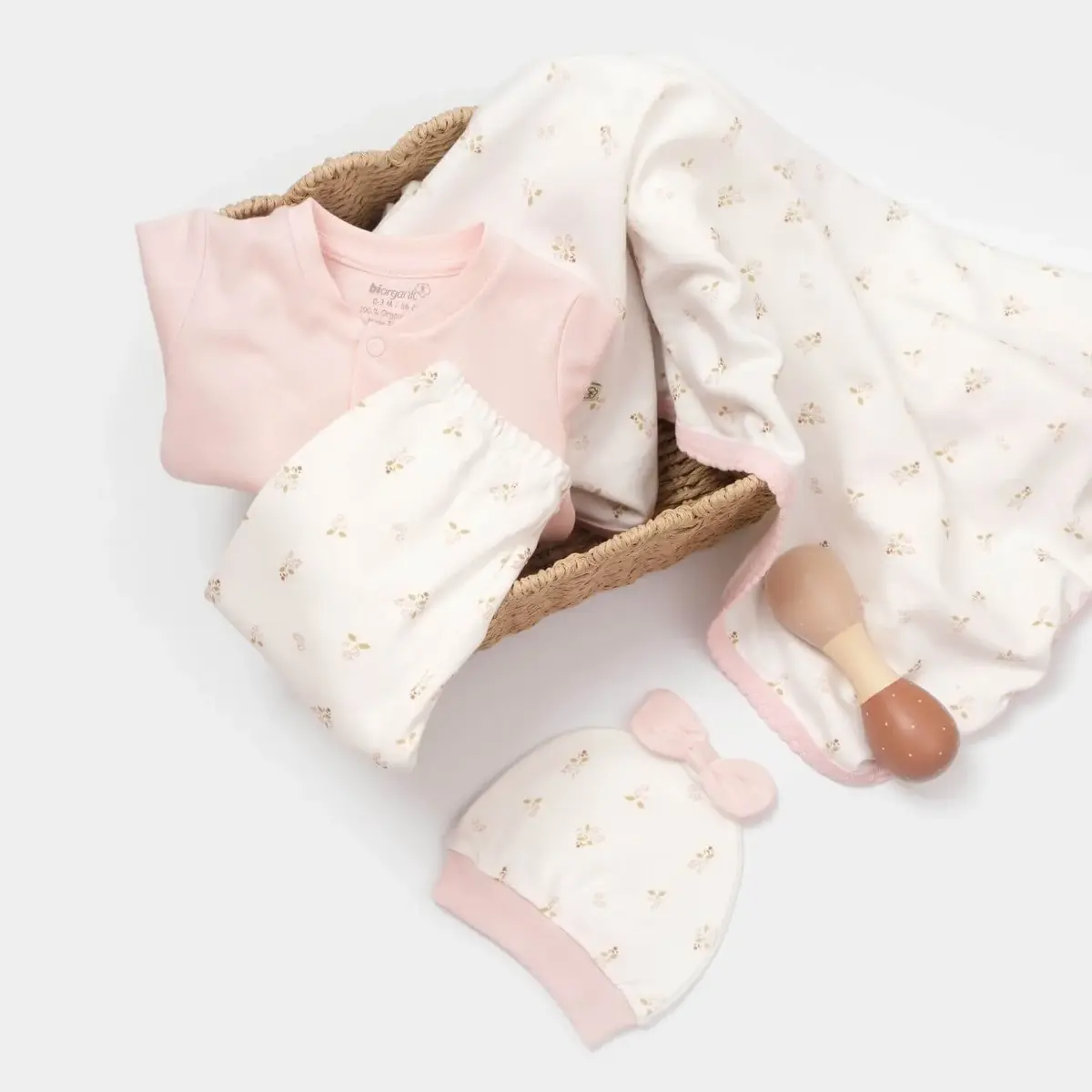 Bibaby Organik Zıbın Takımı Battaniyeli Tüllü The Flowers Ekru - Pembe