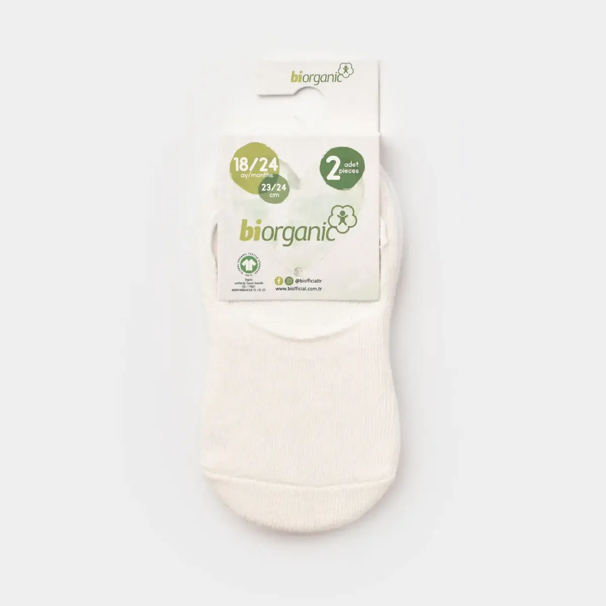 Bibaby Organik Babet Çorap 2li Basic Mavi - Ekru