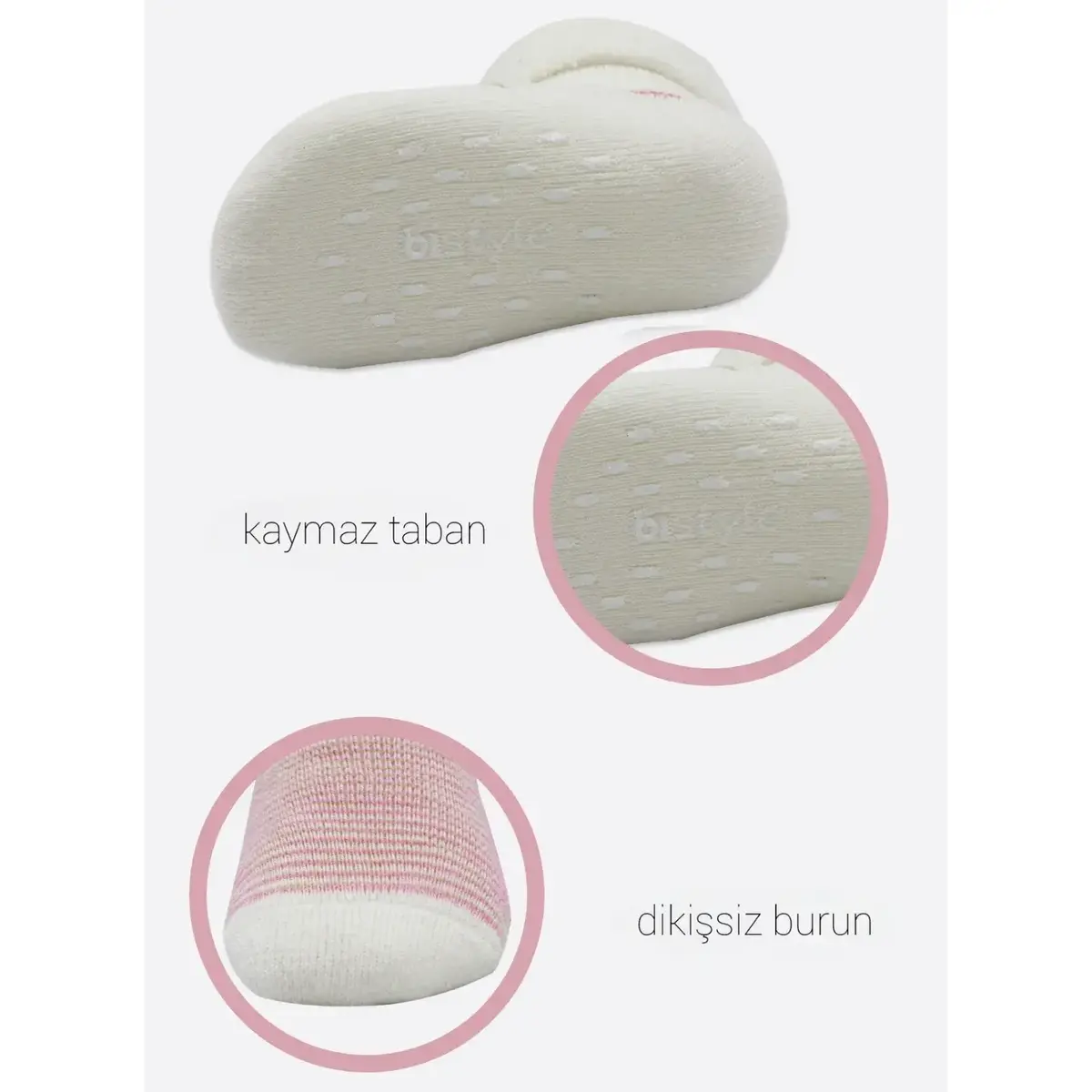 Bistyle Organik Çorap Soket Havlu 2li Kaymaz Çemberli Kıvrık Puanlı  Pudra - Ekru