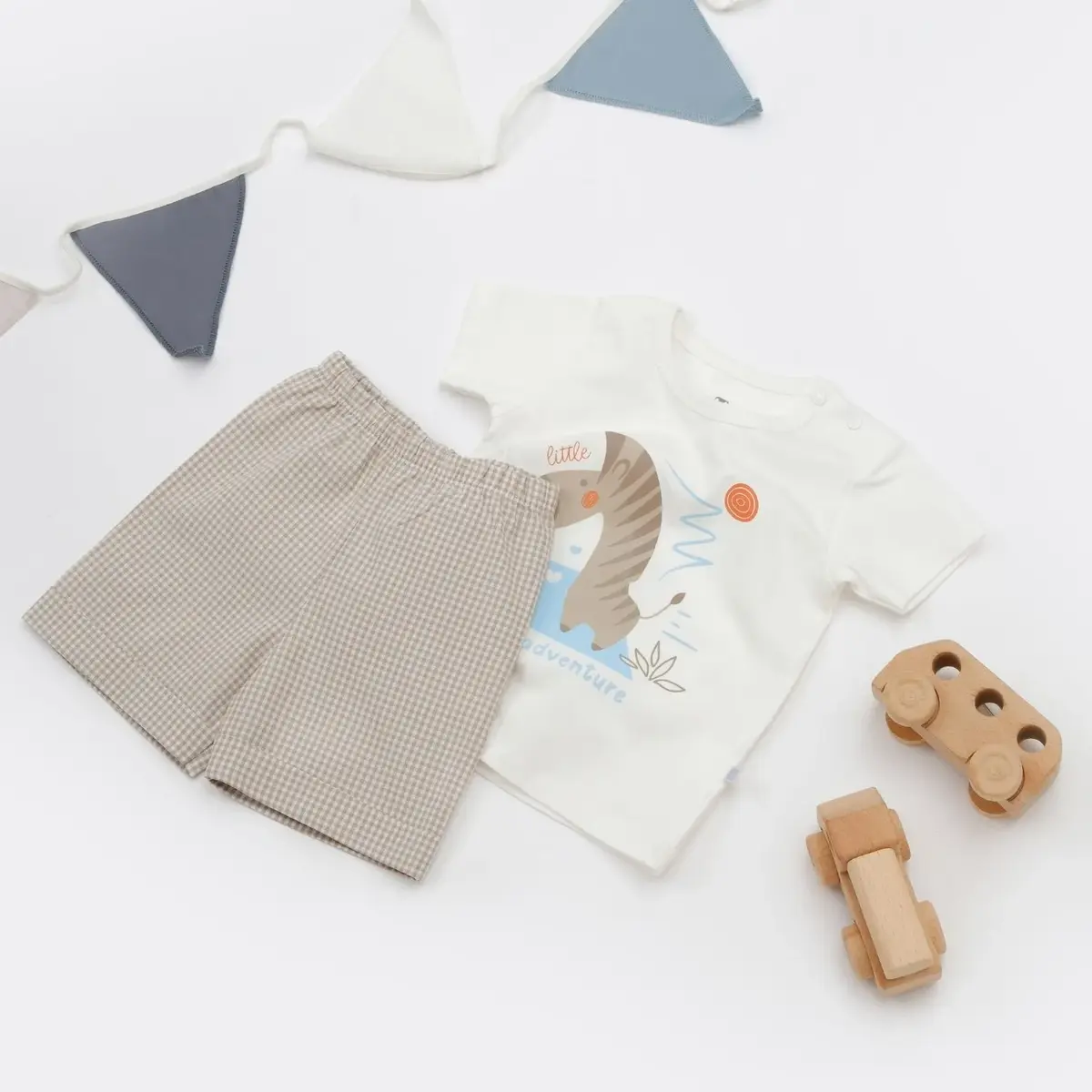 Bibaby 2li Takım Şortlu Adventure Zebra Ekru