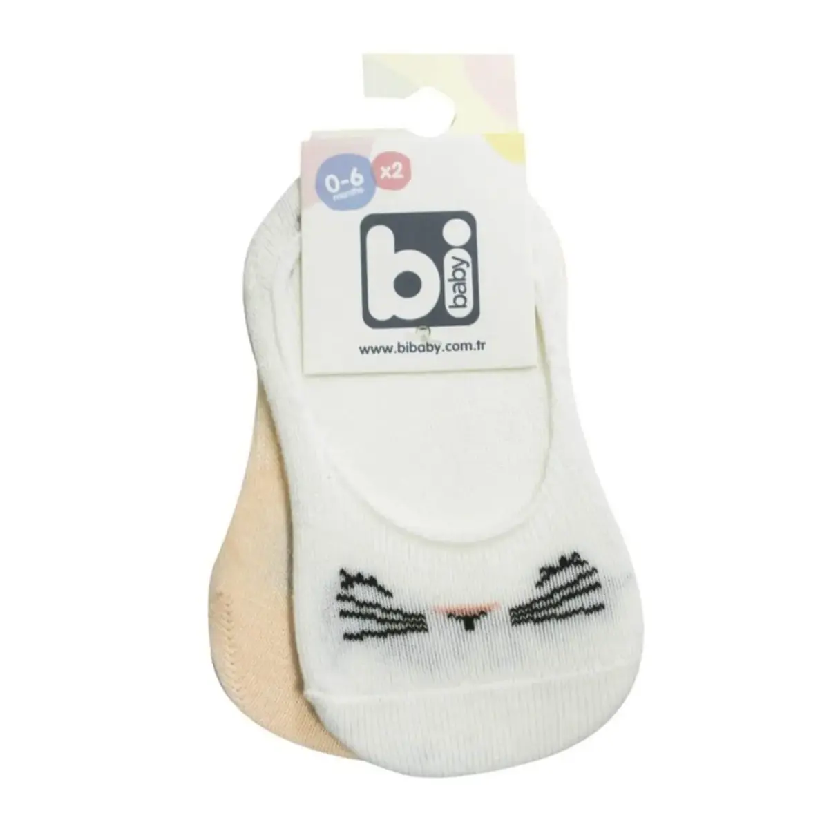 Bibaby Babet Çorap 2li Cute Face Somon - Ekru Bibaby Babet Çorap 2li Cute Face Somon - Ekru