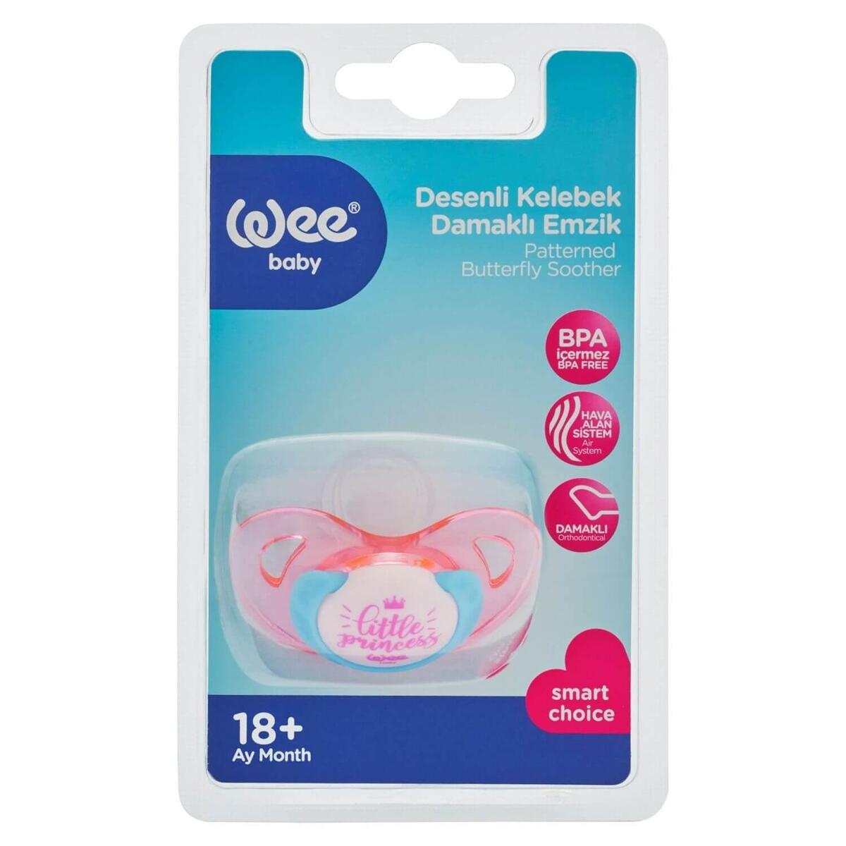 Wee Baby Desenli Kelebek Damaklı Silikon Emzik 18+ Ay