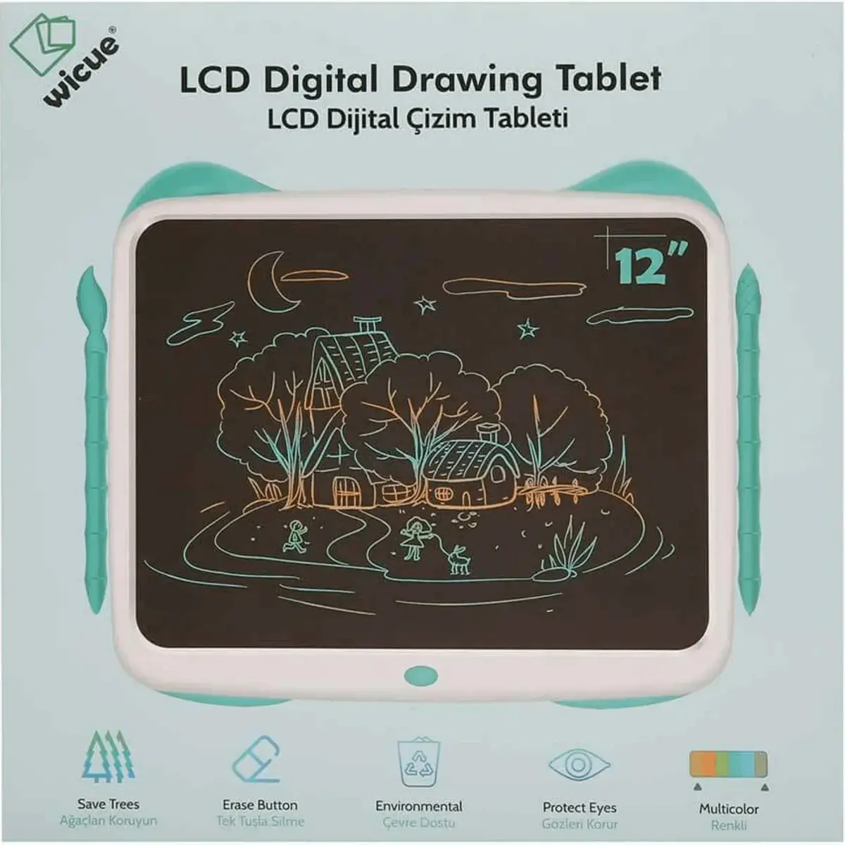Wicue LCD Dijital Çizim Tableti Renkli 12'' Mavi