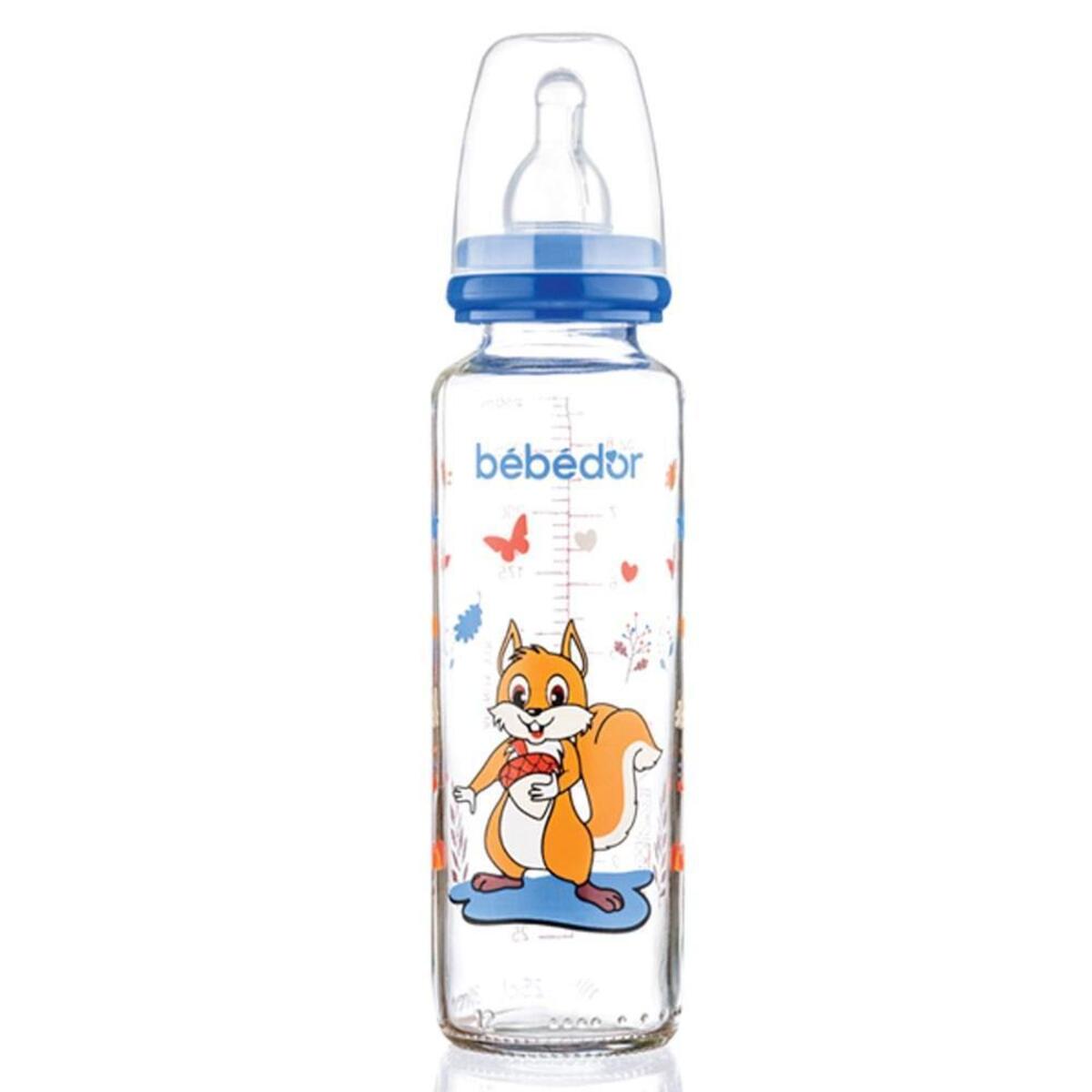 Bebedor Silikon Emzikli Desenli Cam Biberon 250 ml 3+ Ay
